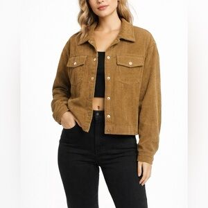 Corduroy jacket. Women’s, brown. Long sleeves. Button snap up. Pockets. EUC. XS